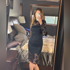 Ganni Long Sleeve Lace Turtle Neck Maxi Sheath Dress, Size 36